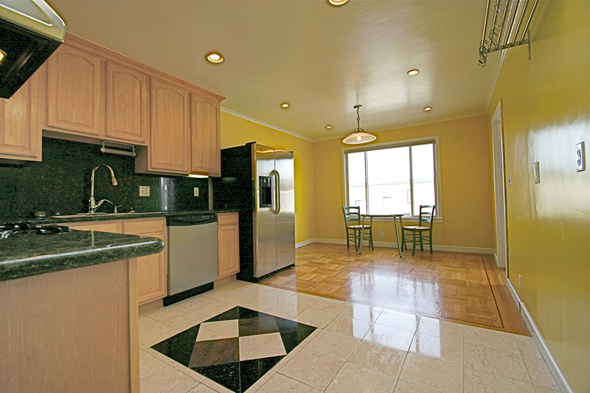 kitchen has stainless appliances